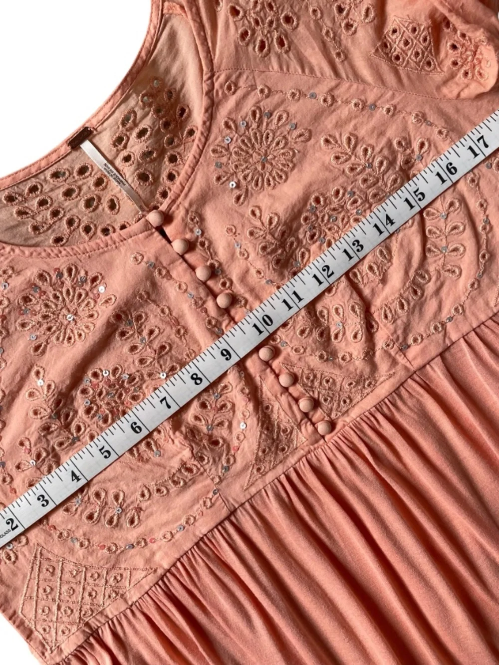 Free People Sea of Love Peach Eyelet Bell Sleeve Top